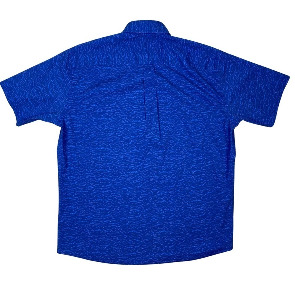 Peter Millar Men's Shipstern Sport Shirt Abstract Navy & Royal Blue Wavy, Size L - Picture 5 of 14